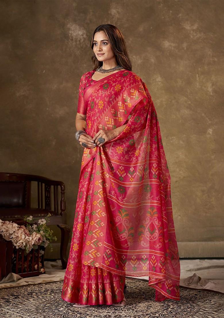 Red Zari Cotton Saree Set