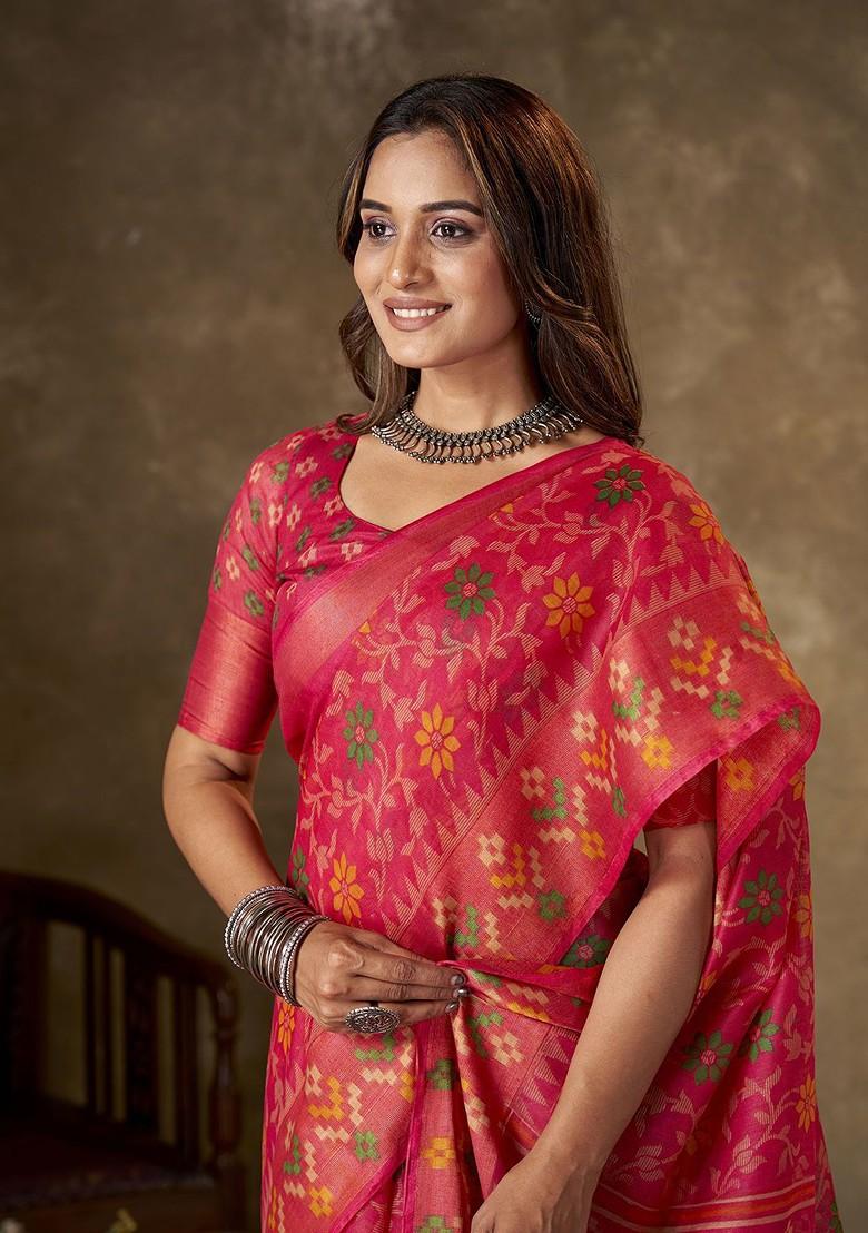 Red Zari Cotton Saree Set