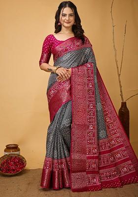 Grey Zari Kanjeevaram Silk Saree Set