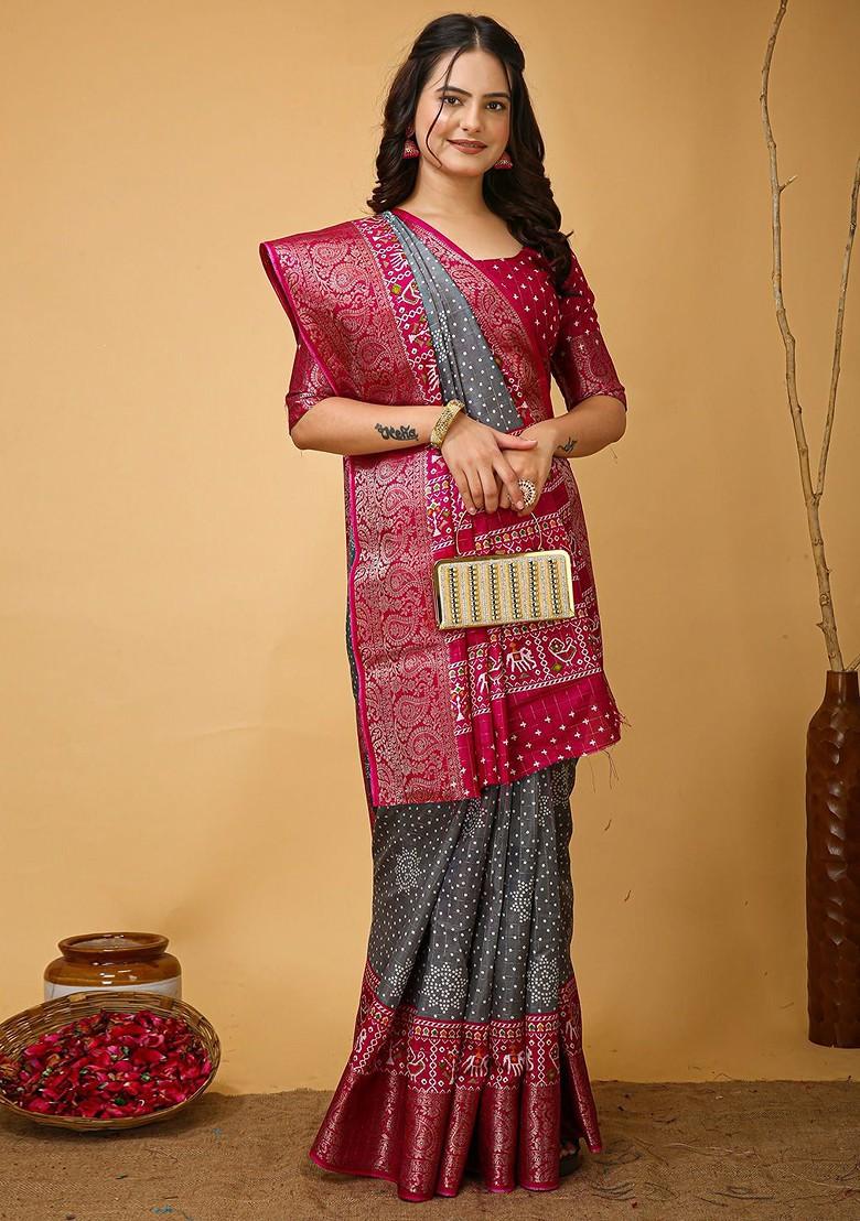 Grey Zari Kanjeevaram Silk Saree Set