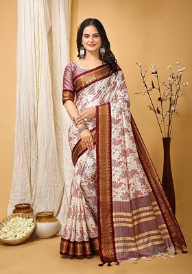 White Zari Cotton Saree Set