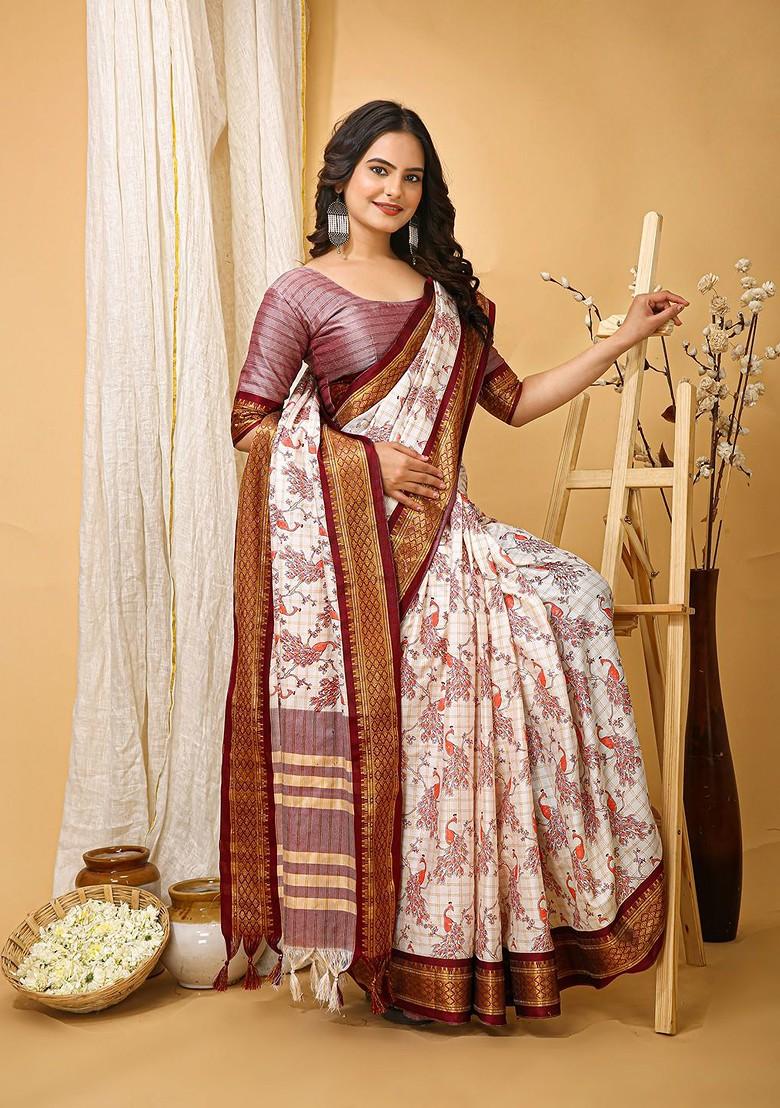 White Zari Cotton Saree Set