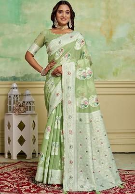 Green Zari Cotton Saree Set