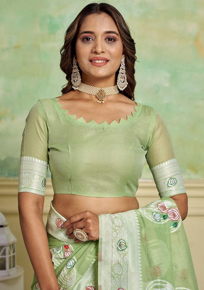 Green Zari Cotton Saree Set