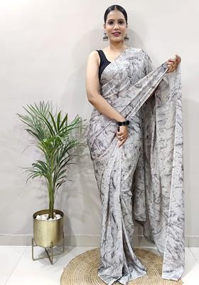 Grey Tie And Dye Georgette Saree Set