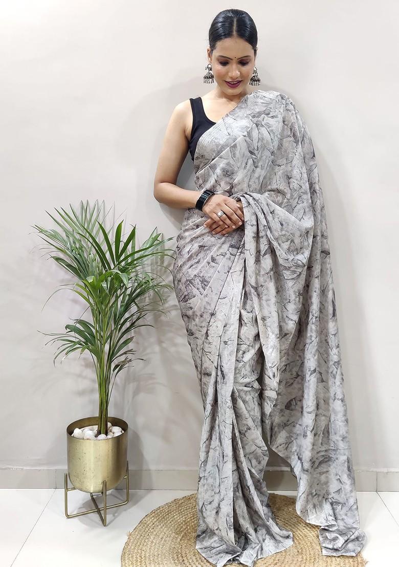 Grey Tie And Dye Georgette Saree Set