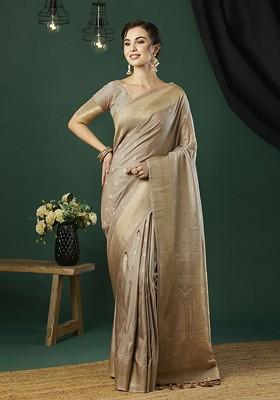 Brown Zari Silk Saree Set