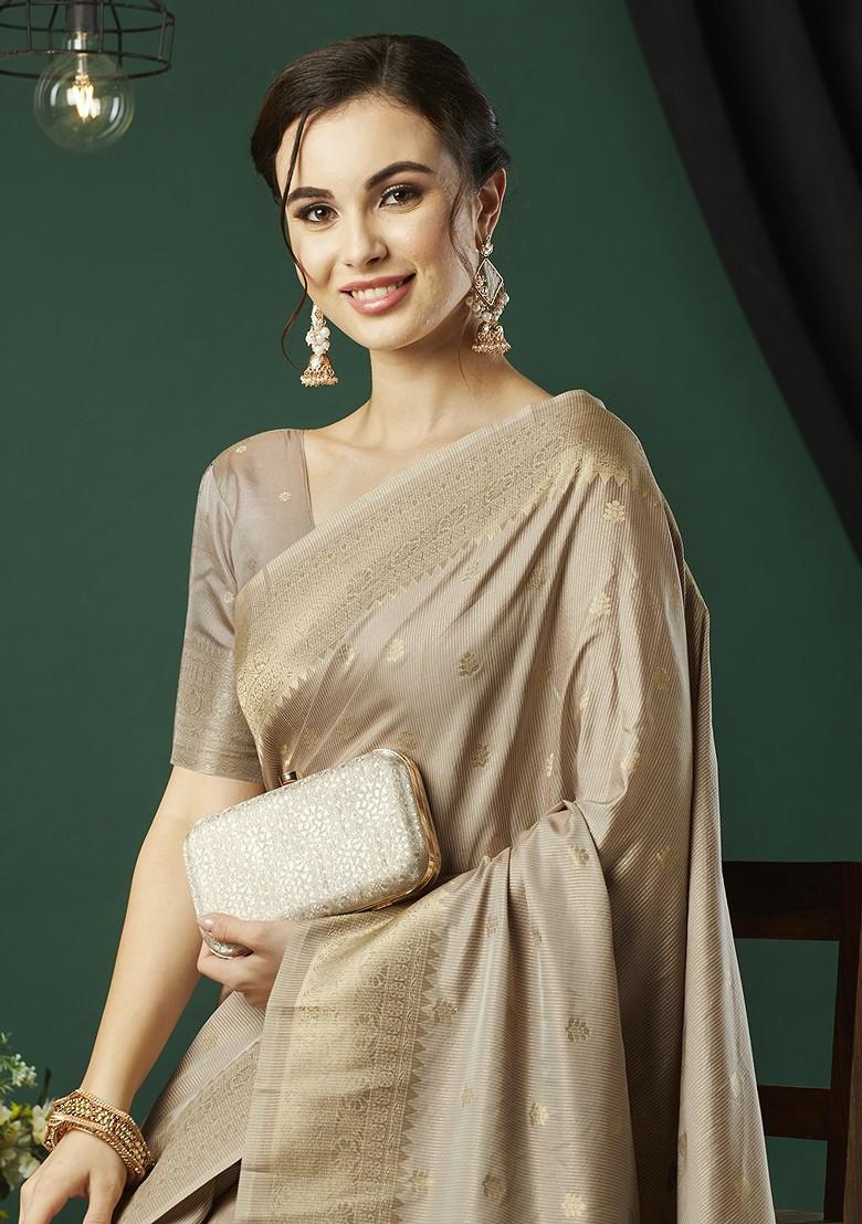 Brown Zari Silk Saree Set