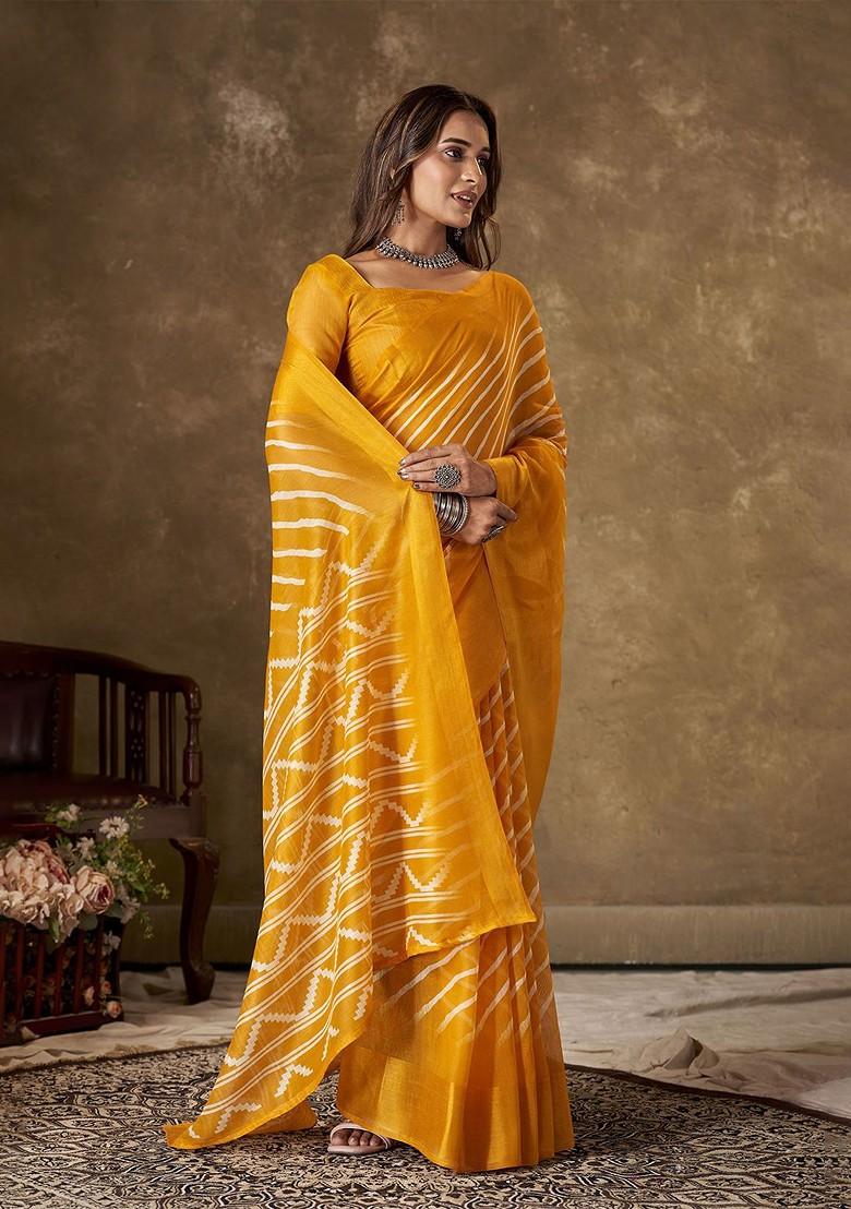 Yellow Zari Cotton Saree Set