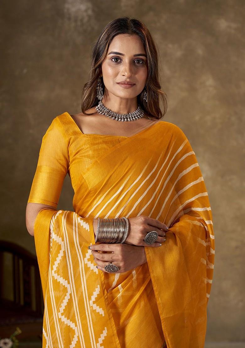 Yellow Zari Cotton Saree Set