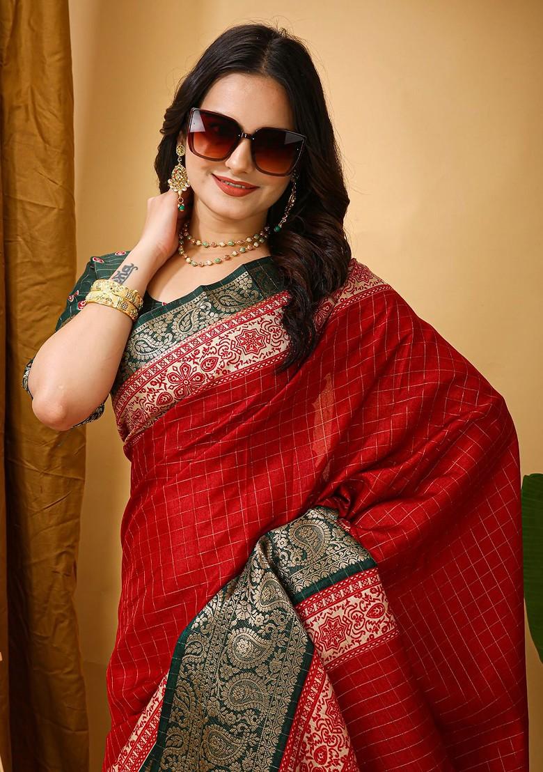 Red Zari Kanjeevaram Silk Saree Set