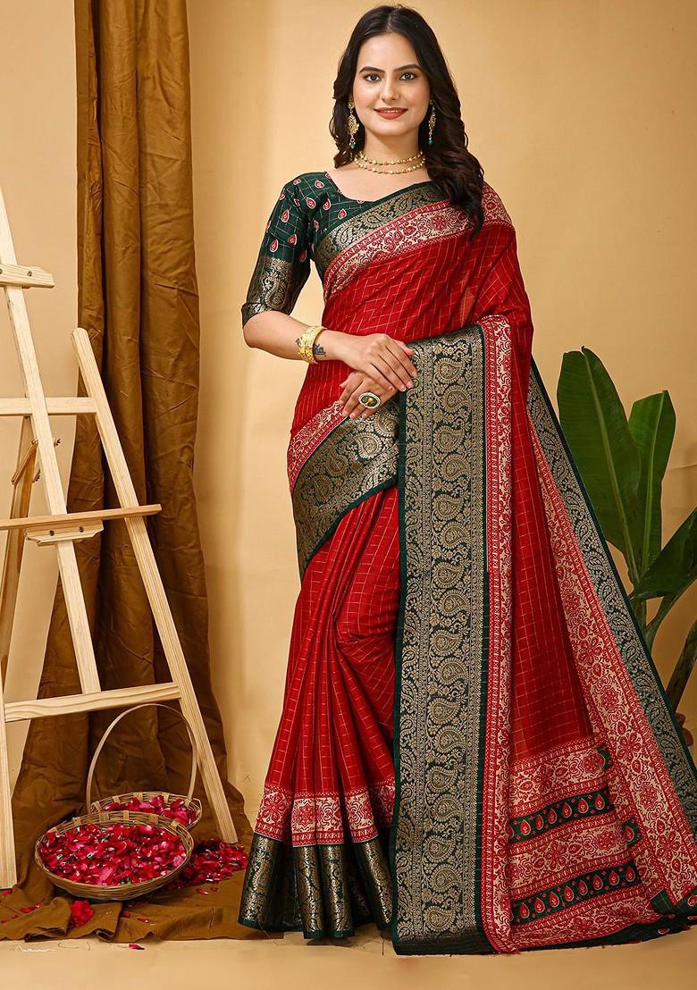 Red Zari Kanjeevaram Silk Saree Set