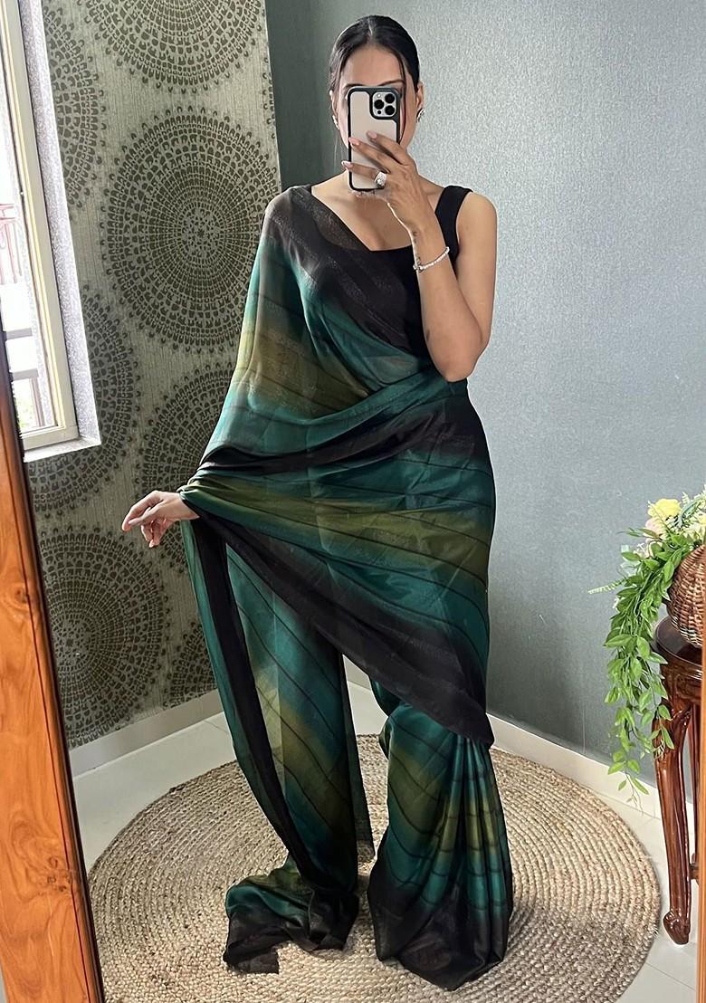 Black Striped Crepe Saree Set