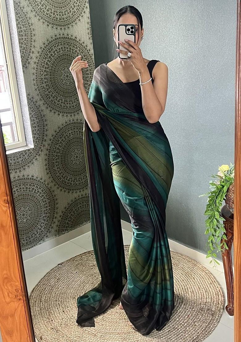Black Striped Crepe Saree Set