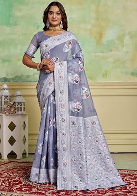 Grey Zari Cotton Saree Set