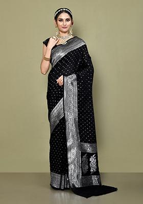 Black Zari Work Banarasi Silk Saree Set