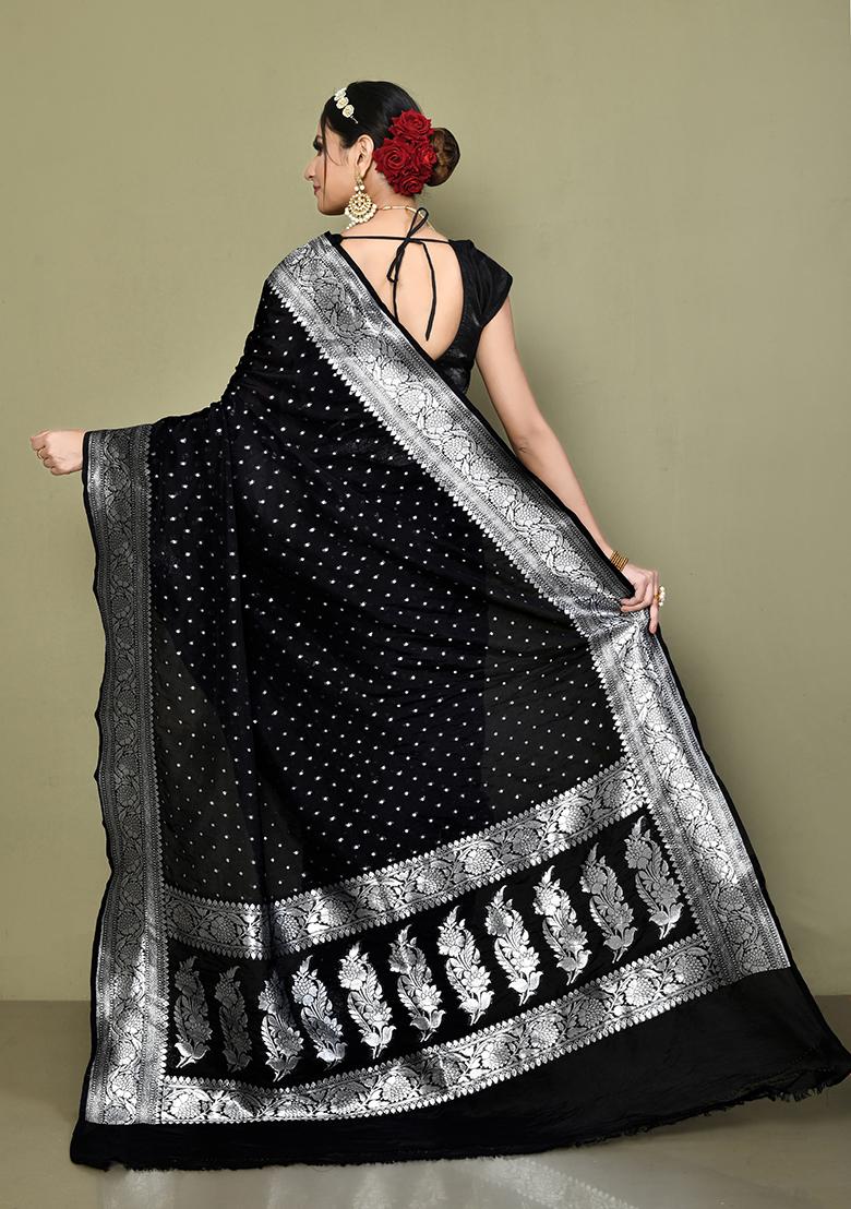 Black Zari Work Banarasi Silk Saree Set