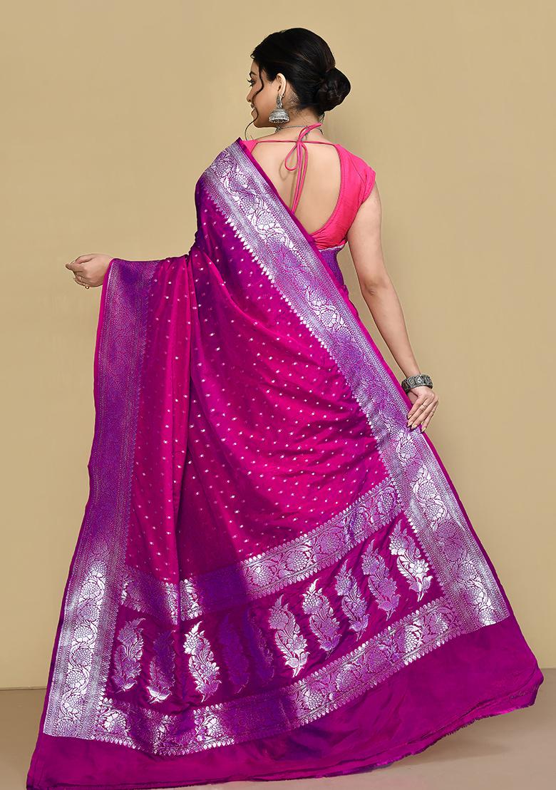 Magenta Zari Work Banarasi Silk Saree Set