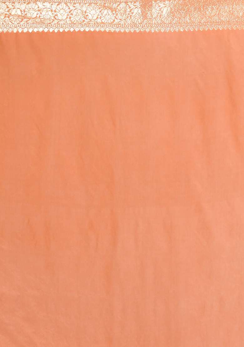 Peach Zari Work Banarasi Silk Saree Set - Indya