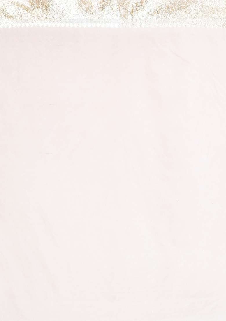 White Zari Work Banarasi Silk Saree Set - Indya