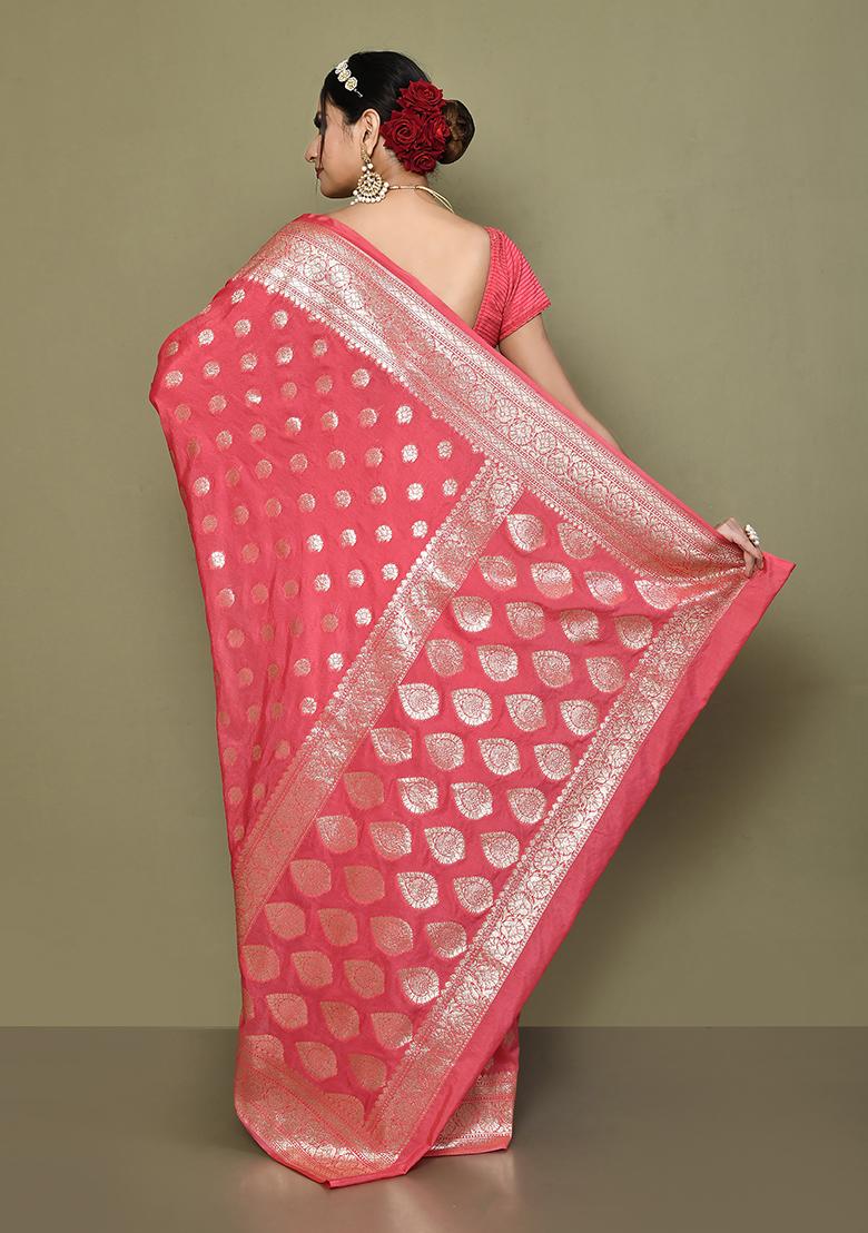 Red Zari Work Banarasi Silk Saree Set