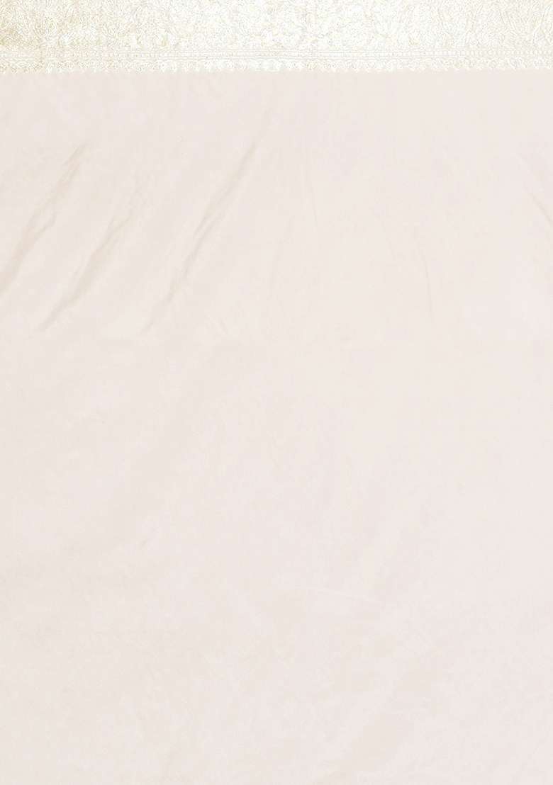 White Zari Work Banarasi Silk Saree Set - Indya