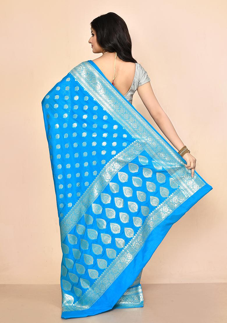 Light Blue Zari Work Banarasi Silk Saree Set