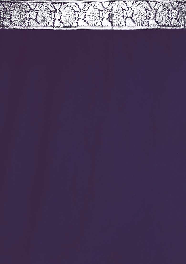 Dark Purple Zari Work Banarasi Silk Saree Set - Indya