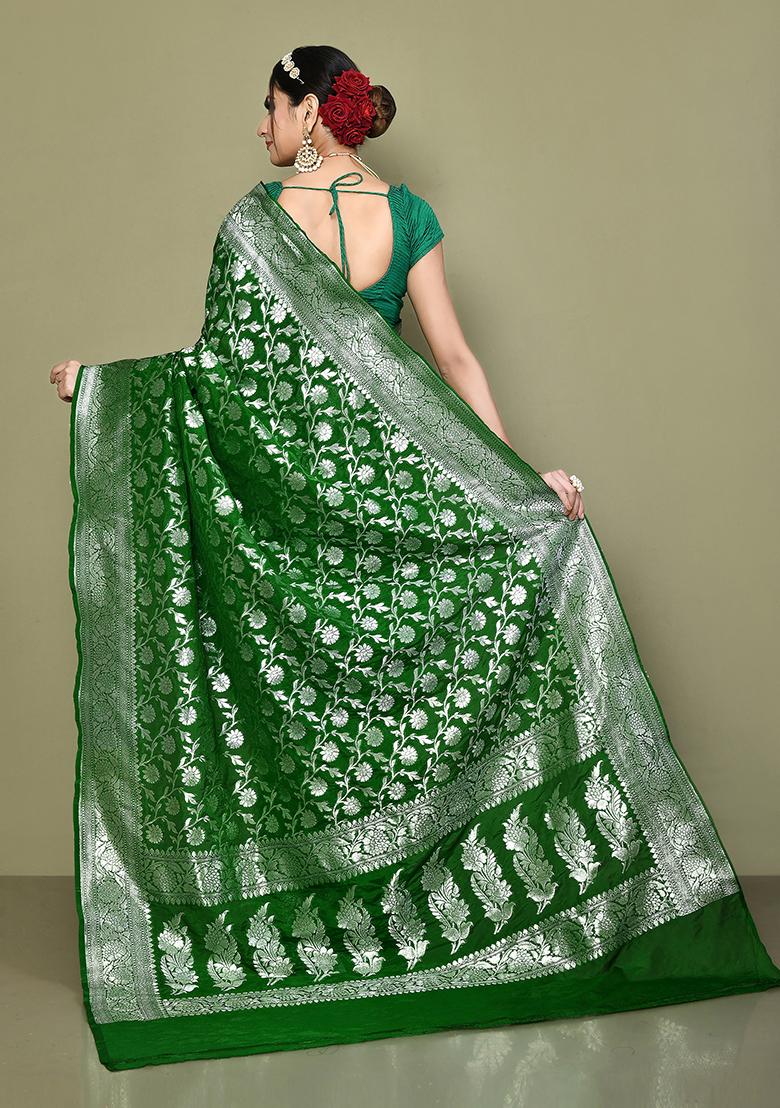 Green Zari Work Banarasi Silk Saree Set