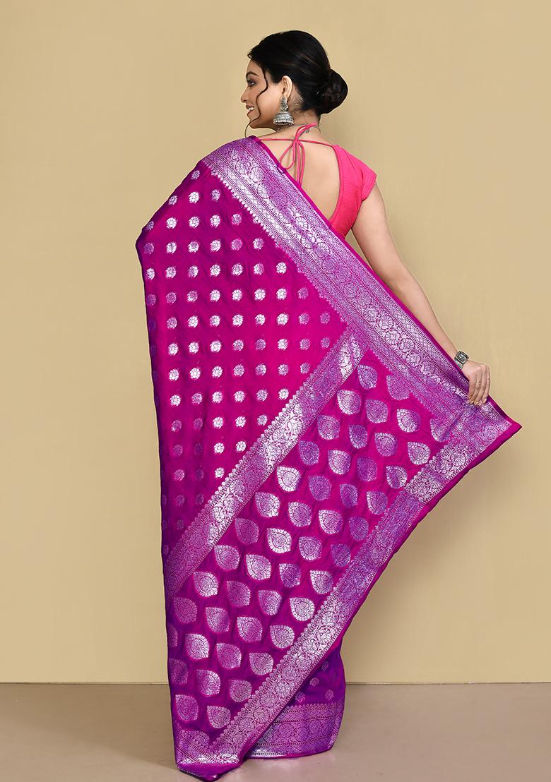 Magenta Zari Work Banarasi Silk Saree Set