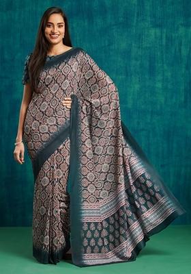 Multi Ajrak Print Cotton Saree Set