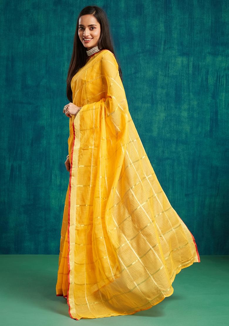 Yellow Zari Work Kanjeevaram Saree Set
