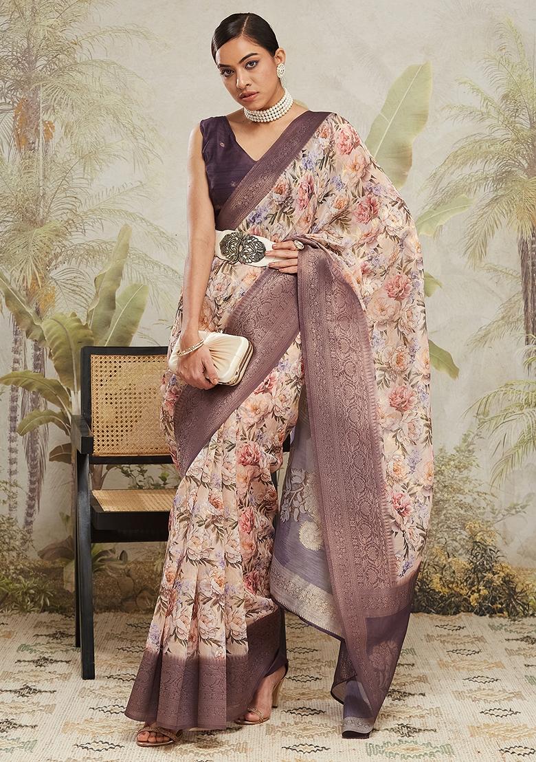 Magenta Zari Work Silk Saree Set