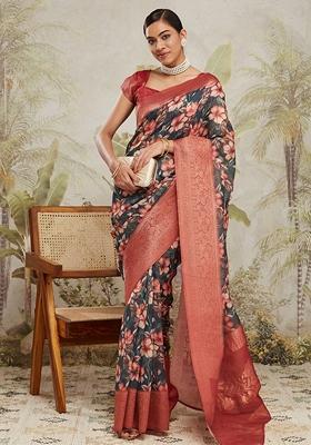 Red Zari Work Silk Saree Set