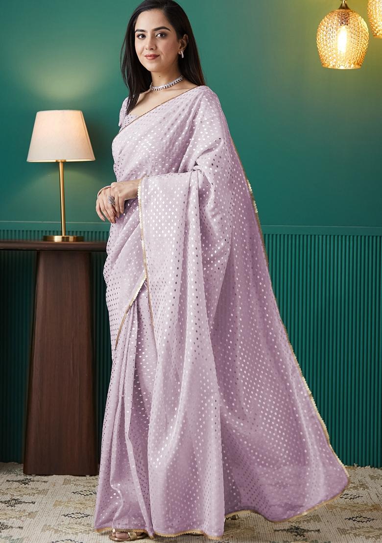 Onion Pink Polka Dots Organza Saree Set