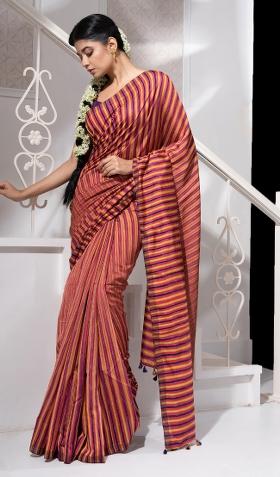 Candy Pink Solid Cotton Blend Saree Set