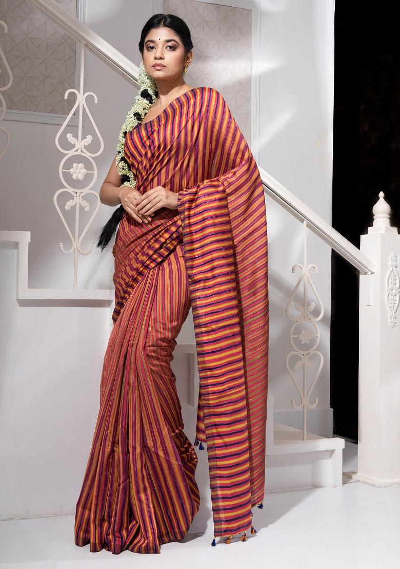 Candy Pink Solid Cotton Blend Saree Set