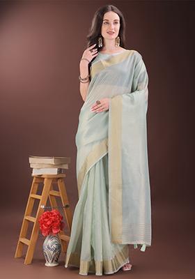 Sky Blue Woven Zari Work Organza Saree Set