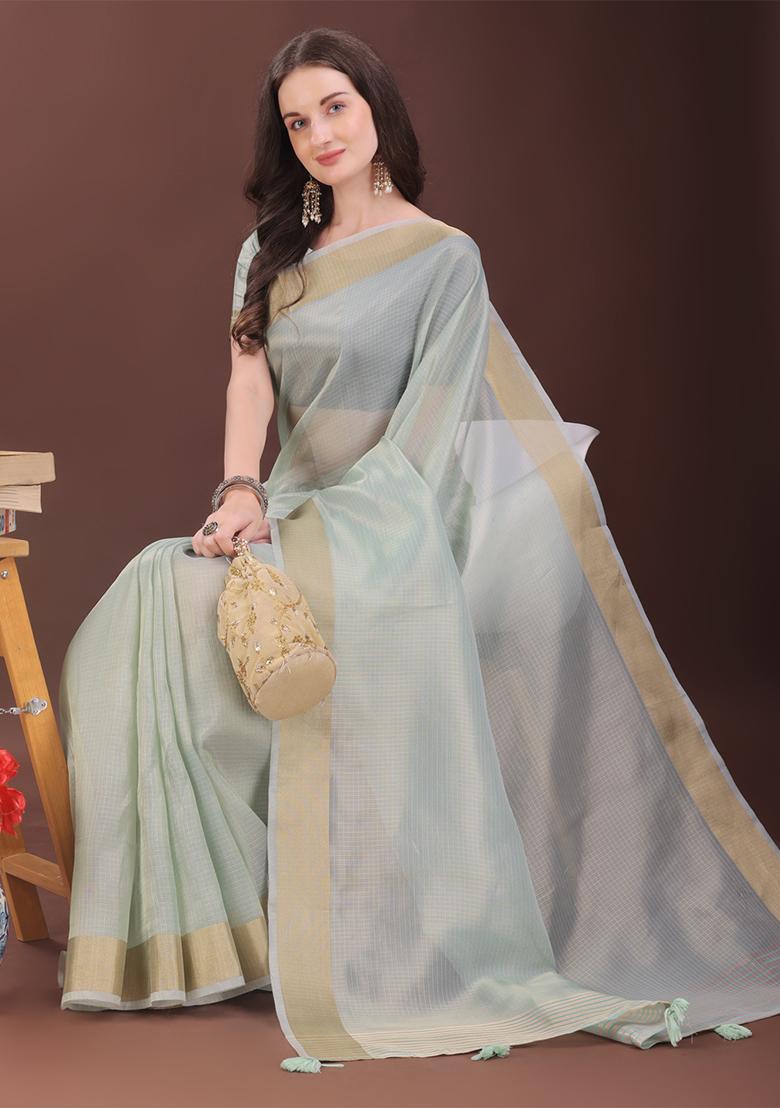 Sky Blue Woven Zari Work Organza Saree Set