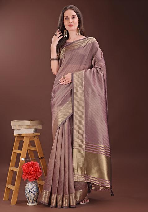 Magenta Woven Zari Work Organza Saree Set