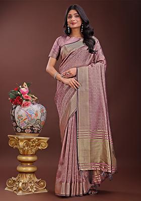 Magenta Woven Zari Work Organza Saree Set