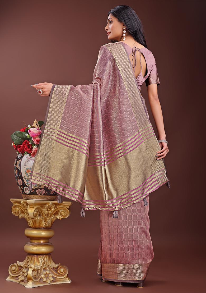 Magenta Woven Zari Work Organza Saree Set