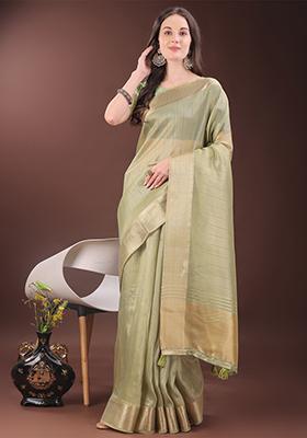 Mint Green Woven Zari Work Organza Saree Set