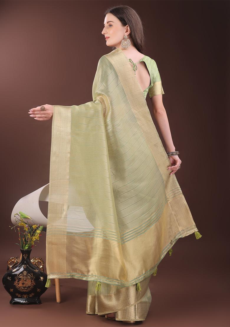 Mint Green Woven Zari Work Organza Saree Set