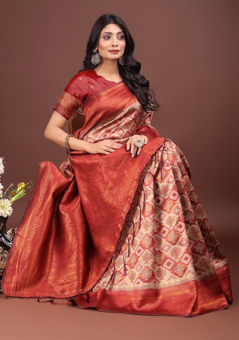 Cream Woven Zari Work Cotton Saree Set