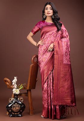 Light Pink Woven Zari Work Cotton Saree Set