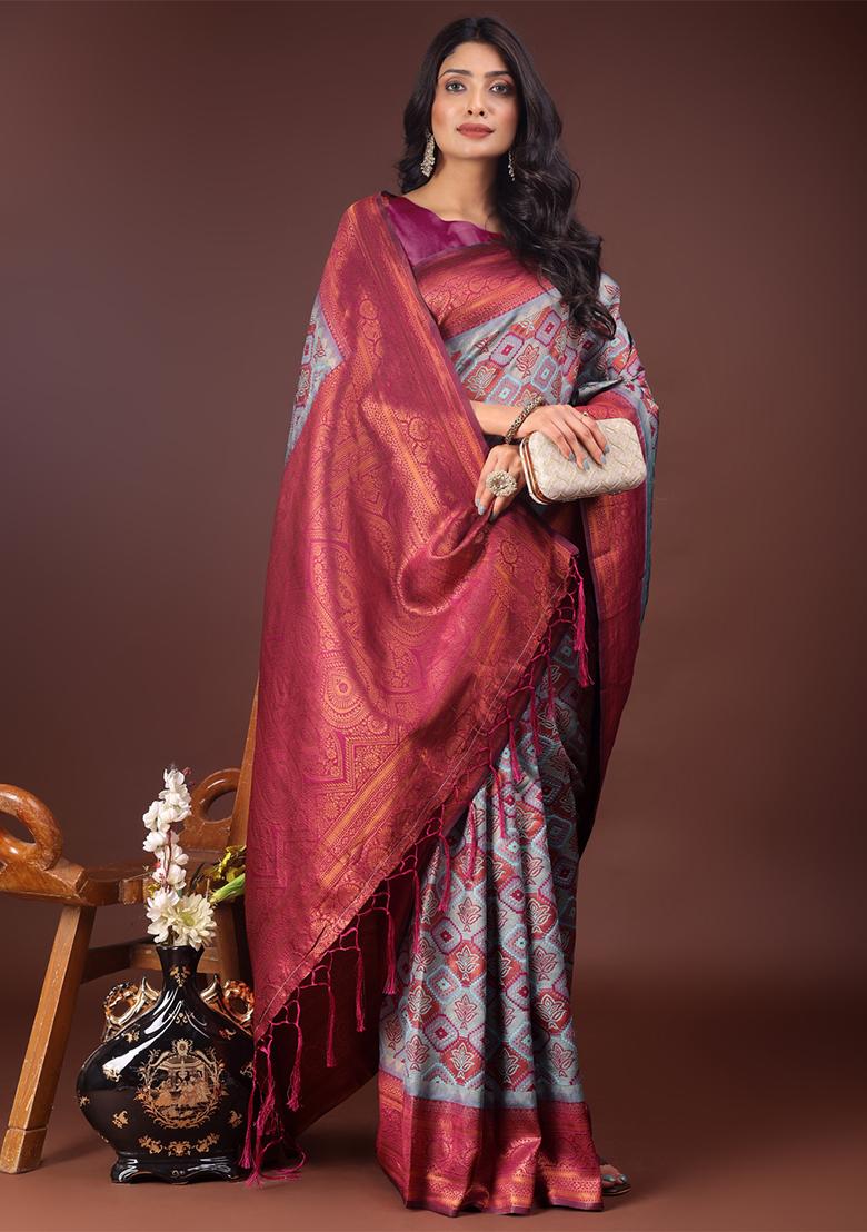 Teal Blue Woven Zari Work Cotton Saree Set