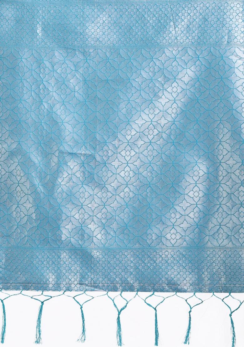 Yellow Woven Zari Work Lichi Silk Saree Set