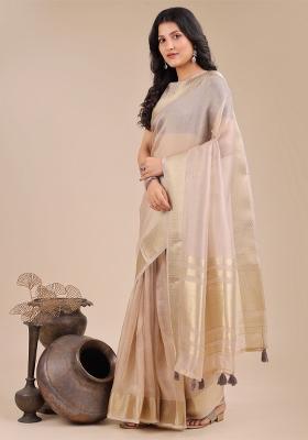Light Pink Woven Zari Work Organza Saree Set