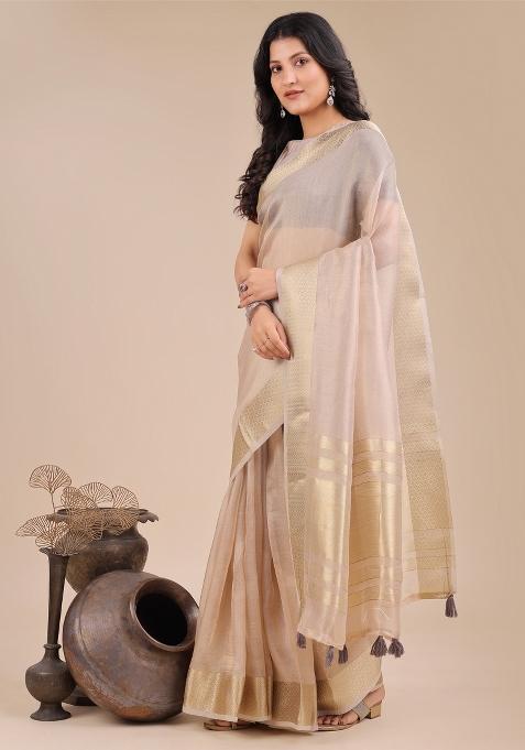 Light Pink Woven Zari Work Organza Saree Set